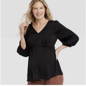 Isabel Ingrid Maternity Women’s Large Top Black Satin Blouse Back Cut Out Shirt